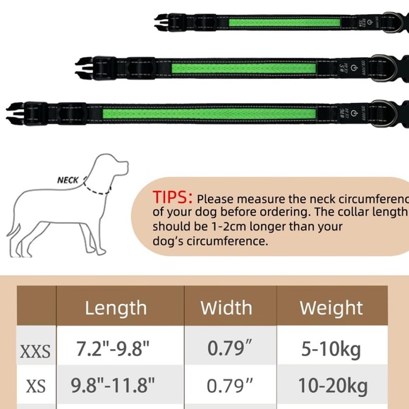 *NWT* XS Green LED Dog Collar - Picture 6 of 6